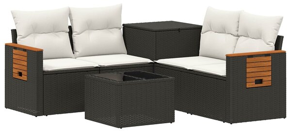 VidaXL Kanapé Szett 6 db Fekete és krémfehér Poli rattan és acél