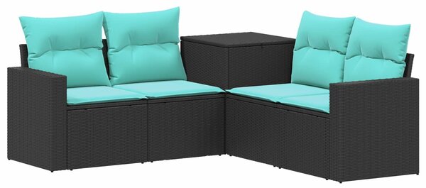 VidaXL Kanapé Szett 5 db Fekete és Kék Poli rattan és acél