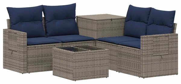 VidaXL Kanapé Szett 6 db Szürke és sötétkék Poli rattan és acél