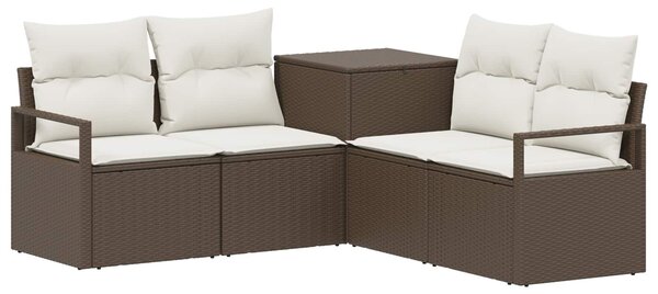 VidaXL Kanapé Szett 5 db Barna és Krémfehér Poli rattan és acél