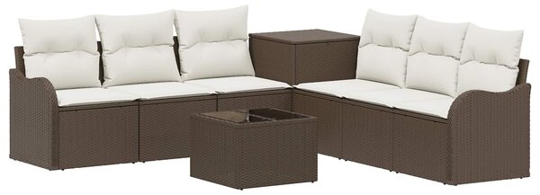 VidaXL Kanapé Szett 8 db Barna és Krémfehér Poli rattan és acél
