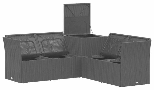VidaXL Kanapé Szett 5 db Fekete Poli rattan és acél