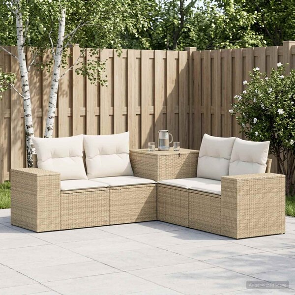 VidaXL Kanapé Szett 5 db Beige és Krémszínű Poli rattan és acél
