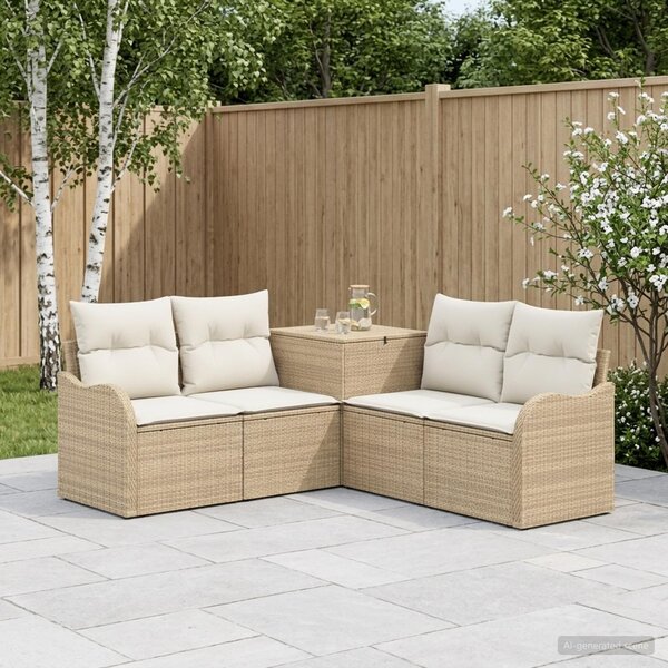 VidaXL Kanapé Szett 5 db Beige és Krémszínű Poli rattan és acél