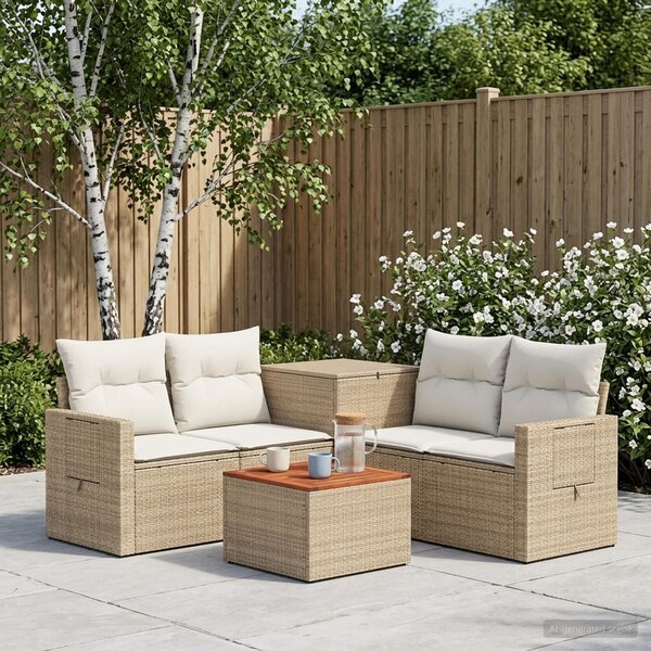 VidaXL Kanapé Szett 6 db Beige és Krémszínű Poli rattan és acél