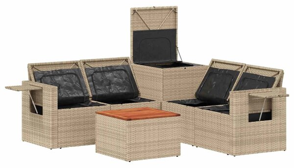 VidaXL Kanapé Szett 6 db Beige és Krémszínű Poli rattan és acél