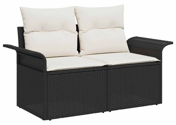 VidaXL Kanapé Szett 7 db Fekete és krémfehér Poli rattan és acél