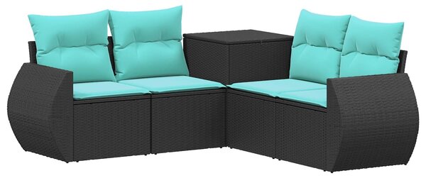 VidaXL Kanapé Szett 5 db Fekete és Kék Poli rattan és acél
