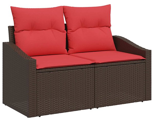 VidaXL Kanapé Szett 5 db Barna és Piros Poli rattan és acél