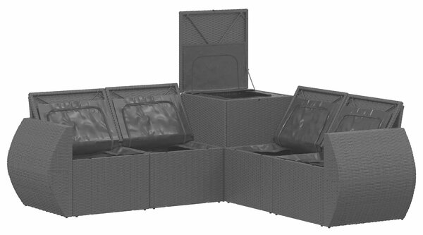 VidaXL Kanapé Szett 5 db Fekete és Kék Poli rattan és acél