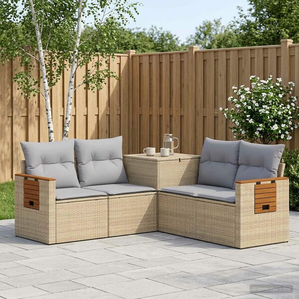 VidaXL Kanapé Szett 5 db Beige és Világosszürke Poli rattan és acél