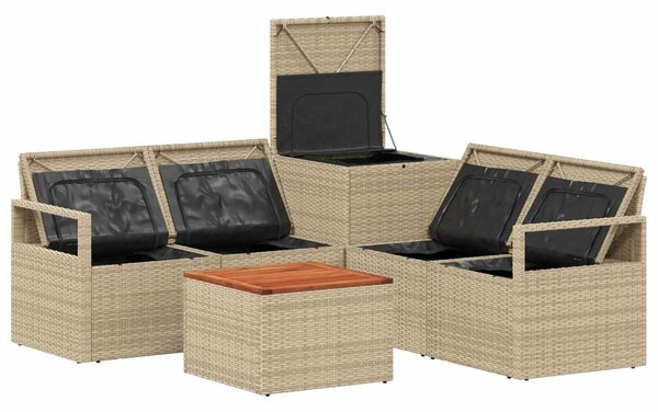 VidaXL Kanapé Szett 6 db Beige és Krémszínű Poli rattan és acél