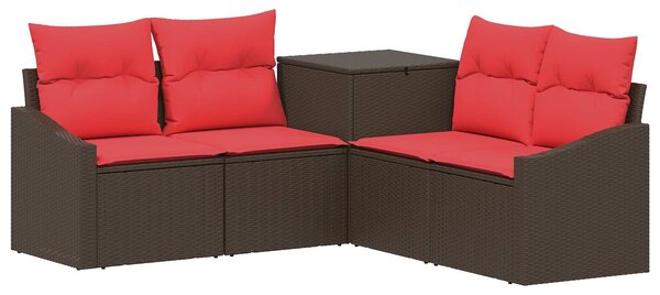 VidaXL Kanapé Szett 5 db Barna és Piros Poli rattan és acél