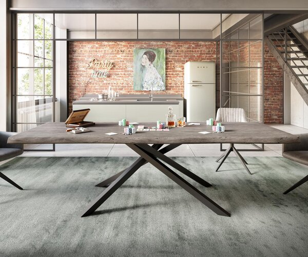 DELIFE Étkezőasztal Edge 260x100 XL akác platina kereszt láb téglalap fekete Live-Edge