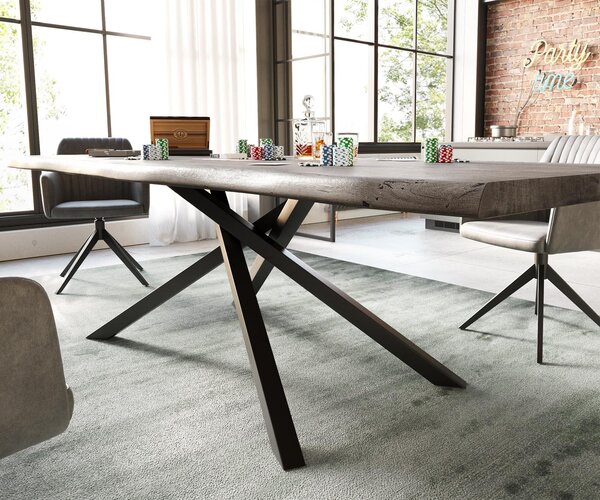 DELIFE Étkezőasztal Edge 260x100 XL akác platina kereszt láb téglalap fekete Live-Edge