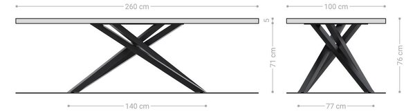 DELIFE Étkezőasztal Edge 260x100 XL akác platina kereszt láb téglalap fekete Live-Edge