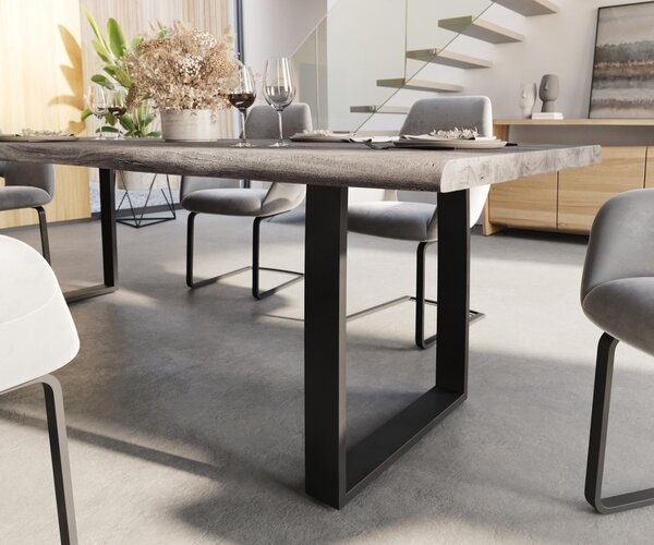DELIFE Étkezőasztal Edge 260x100 XL akác platina fém keskeny fekete Live-Edge