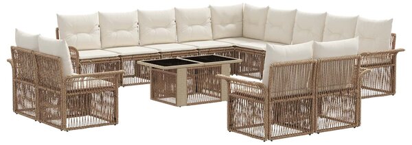 VidaXL Kerti Kanapé Szett 14 db Beige és Krémszínű polirattan