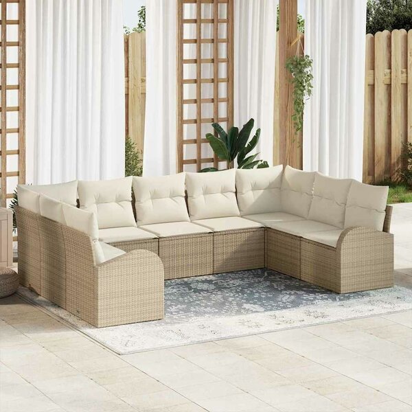 VidaXL Kerti Kanapé Szett 9 db Beige és Fehér polirattan