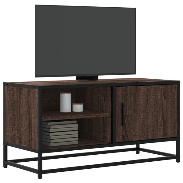 Barna tölgy színű szerelt fa és fém TV-szekrény 80x34,5x40 cm