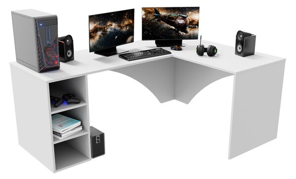 Sarok PC asztal Carbon (fehér) (J) (világítás nélkül)