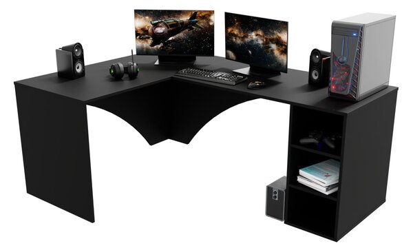 Sarok PC asztal Carbon (fekete) (B) (világítás nélkül)