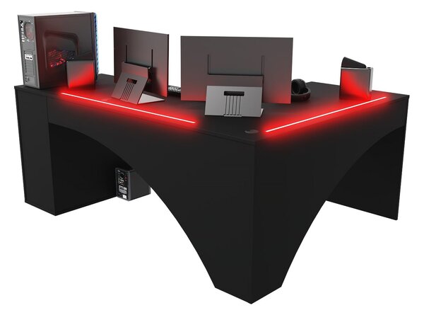 Sarok PC asztal Carbon (fekete) (B)(RGB világítással)