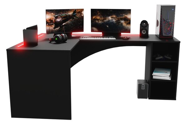 Sarok PC asztal Carbon (fekete) (B)(RGB világítással)