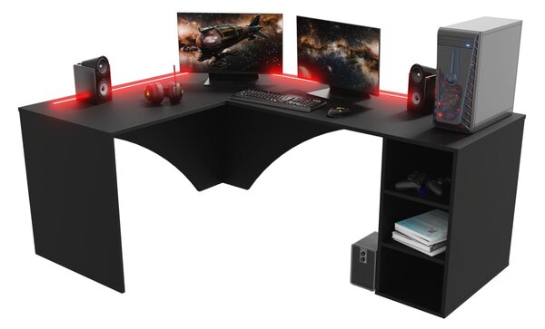 Sarok PC asztal Carbon (fekete) (B)(RGB világítással)