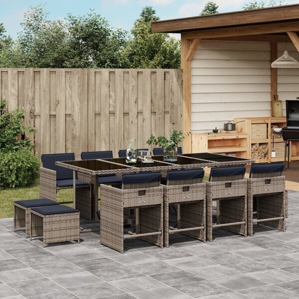 VidaXL 13 db szürke polyrattan kerti étkezőgarnitúra párnákkal