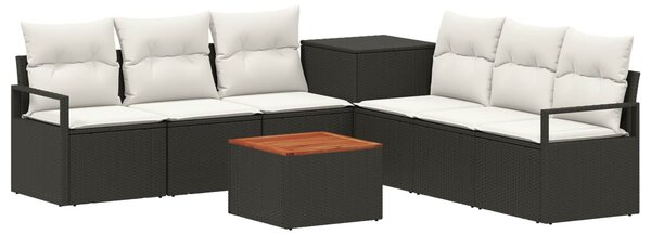 VidaXL Kanapé Szett 8 db Fekete és krémfehér Poli rattan és acél