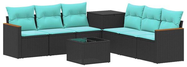 VidaXL Kanapé Szett 8 db Fekete és Kék Poli rattan és acél