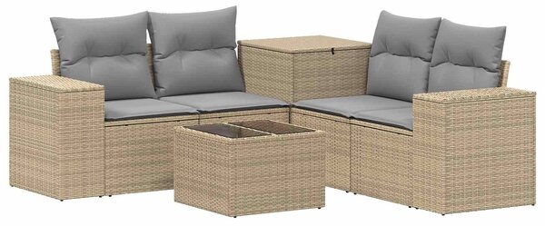 VidaXL Kanapé Szett 6 db Beige és Világosszürke Poli rattan és acél