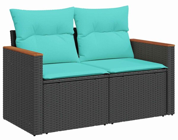 VidaXL Kanapé Szett 8 db Fekete és Kék Poli rattan és acél