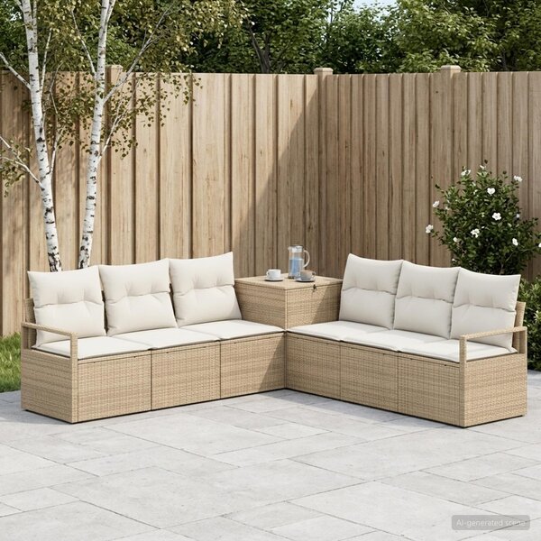 VidaXL Kanapé Szett 7 db Beige és Krémszínű Poli rattan és acél