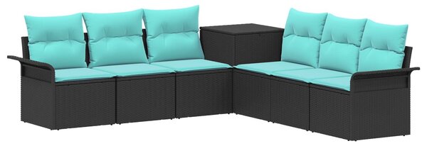 VidaXL Kanapé Szett 7 db Fekete és Kék Poli rattan és acél