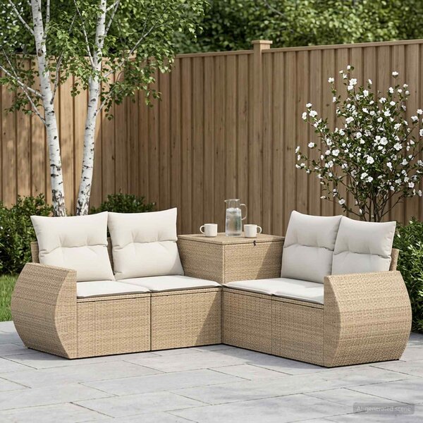 VidaXL Kanapé Szett 5 db Beige és Krémszínű Poli rattan és acél