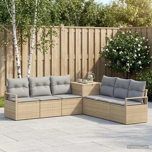 VidaXL Kanapé Szett 7 db Beige és Világosszürke Poli rattan és acél