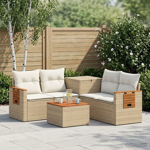 VidaXL Kanapé Szett 6 db Beige és Krémszínű Poli rattan és acél