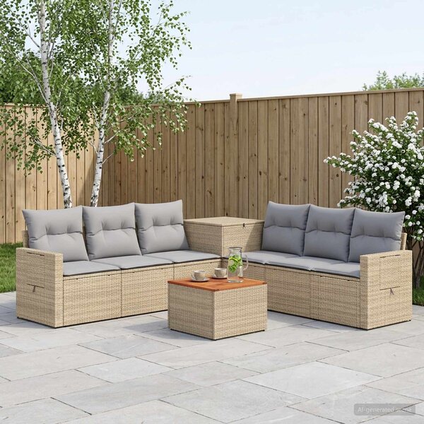VidaXL Kanapé Szett 8 db Beige és Világosszürke Poli rattan és acél