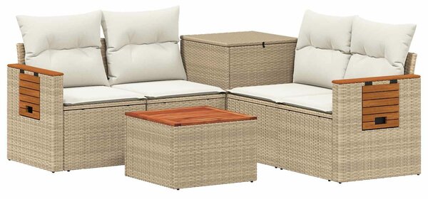 VidaXL Kanapé Szett 6 db Beige és Krémszínű Poli rattan és acél
