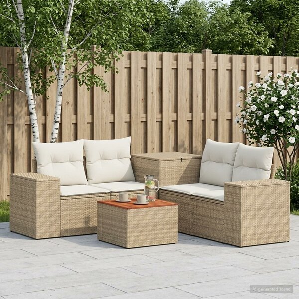 VidaXL Kanapé Szett 6 db Beige és Krémszínű Poli rattan és acél
