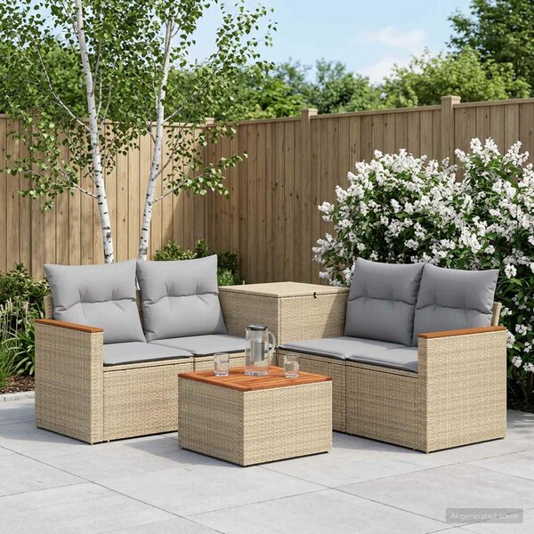 VidaXL Kanapé Szett 6 db Beige és Világosszürke Poli rattan és acél