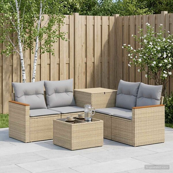 VidaXL Kanapé Szett 6 db Beige és Világosszürke Poli rattan és acél