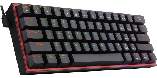 Redragon Fizz TKL K617 RGB Mechanikus gaming billentyűzet, Piros kapcsolók, USB Type-C, Fekete