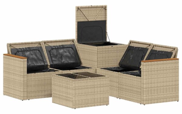 VidaXL Kanapé Szett 6 db Beige és Világosszürke Poli rattan és acél