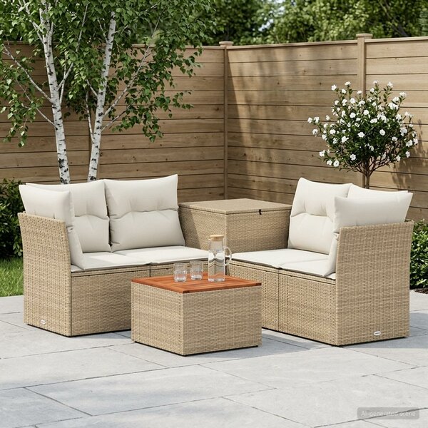 VidaXL Kanapé Szett 6 db Beige és Krémszínű Poli rattan és acél
