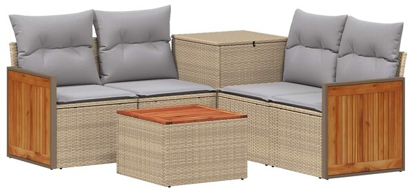 VidaXL Kanapé Szett 6 db Beige és Világosszürke Poli rattan és acél