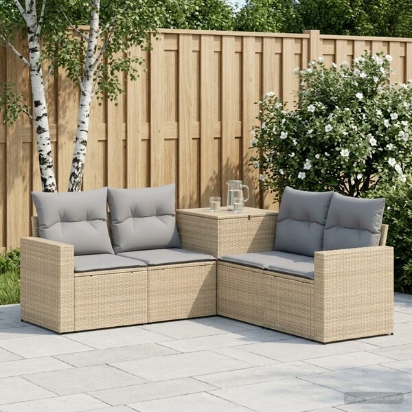 VidaXL Kanapé Szett 5 db Beige és Világosszürke Poli rattan és acél