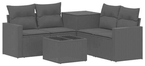 VidaXL Kanapé Szett 6 db Fekete Poli rattan és acél